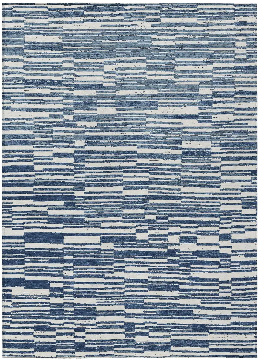 Navy Blue And Blue Striped Washable Indoor Outdoor Area Rug Photo 1