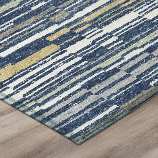 Navy Blue And Blue Striped Washable Indoor Outdoor Area Rug Photo 3
