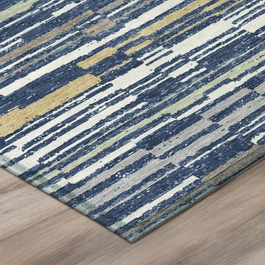 Navy Blue And Blue Striped Washable Indoor Outdoor Area Rug Photo 3