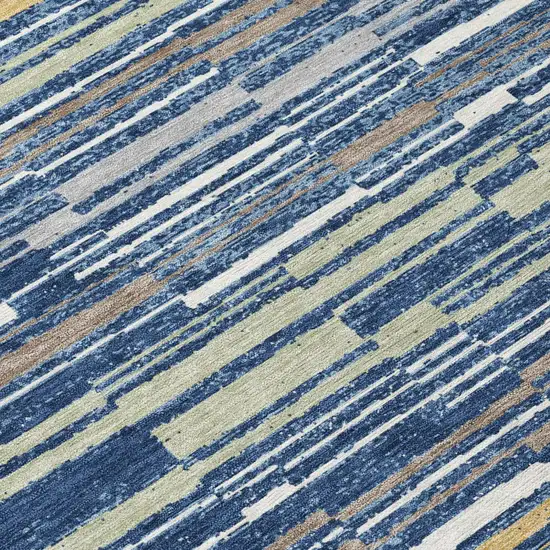 Navy Blue And Blue Striped Washable Indoor Outdoor Area Rug Photo 4