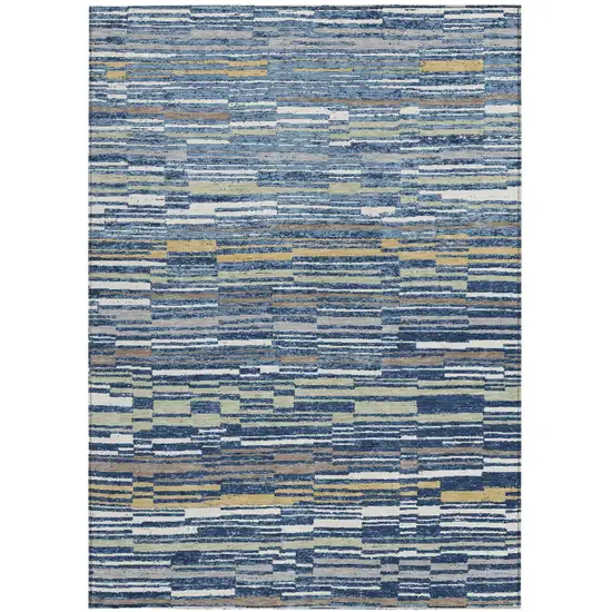 Navy Blue And Blue Striped Washable Indoor Outdoor Area Rug Photo 2