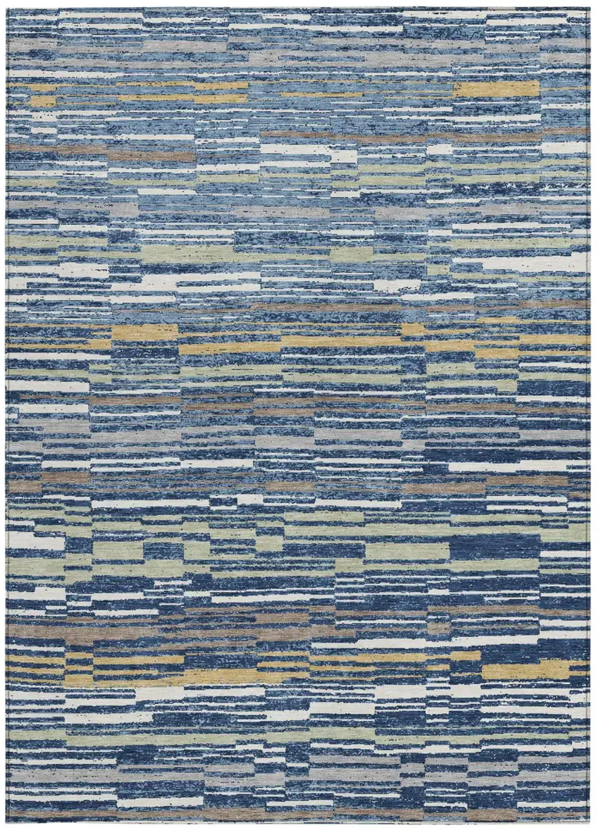 Navy Blue And Blue Striped Washable Indoor Outdoor Area Rug Photo 2