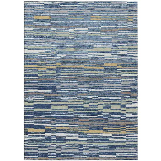 Navy Blue And Blue Striped Washable Indoor Outdoor Area Rug Photo 1