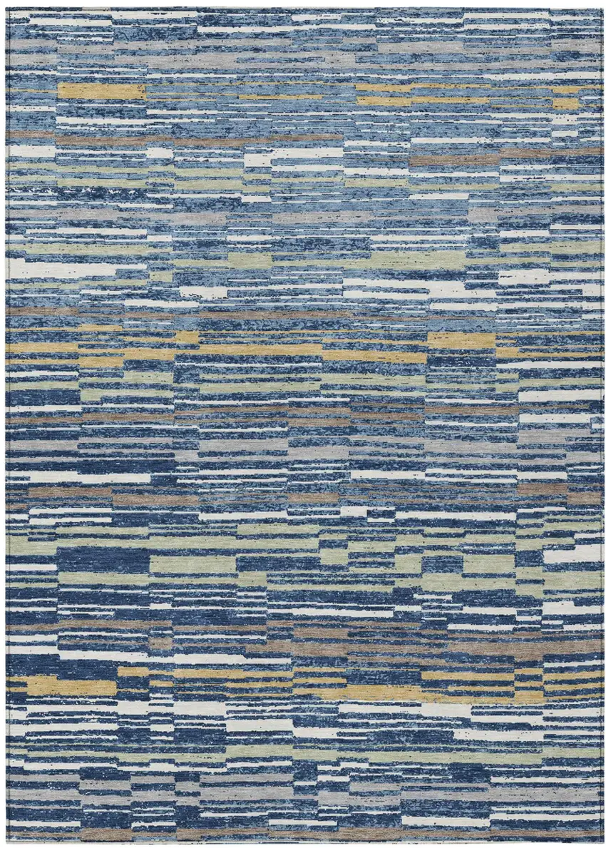 Navy Blue And Blue Striped Washable Indoor Outdoor Area Rug Photo 1