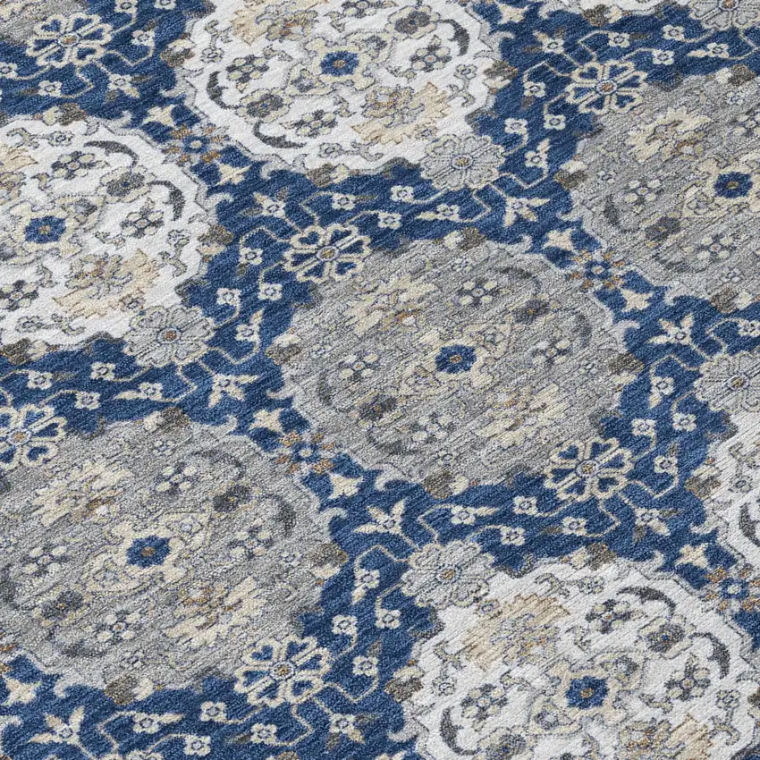 Navy Blue And Blue Striped Washable Indoor Outdoor Area Rug Photo 5