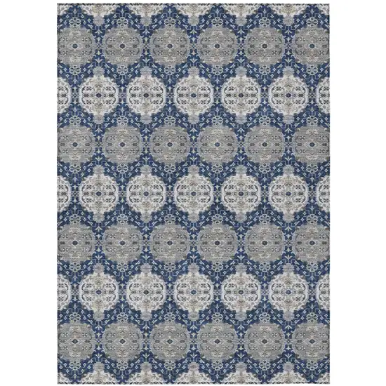 Navy Blue And Blue Striped Washable Indoor Outdoor Area Rug Photo 1