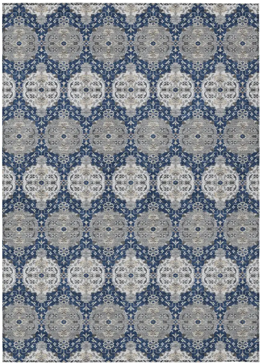 Navy Blue And Blue Striped Washable Indoor Outdoor Area Rug Photo 1