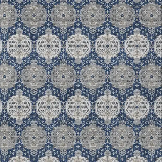 Navy Blue And Blue Striped Washable Indoor Outdoor Area Rug Photo 2
