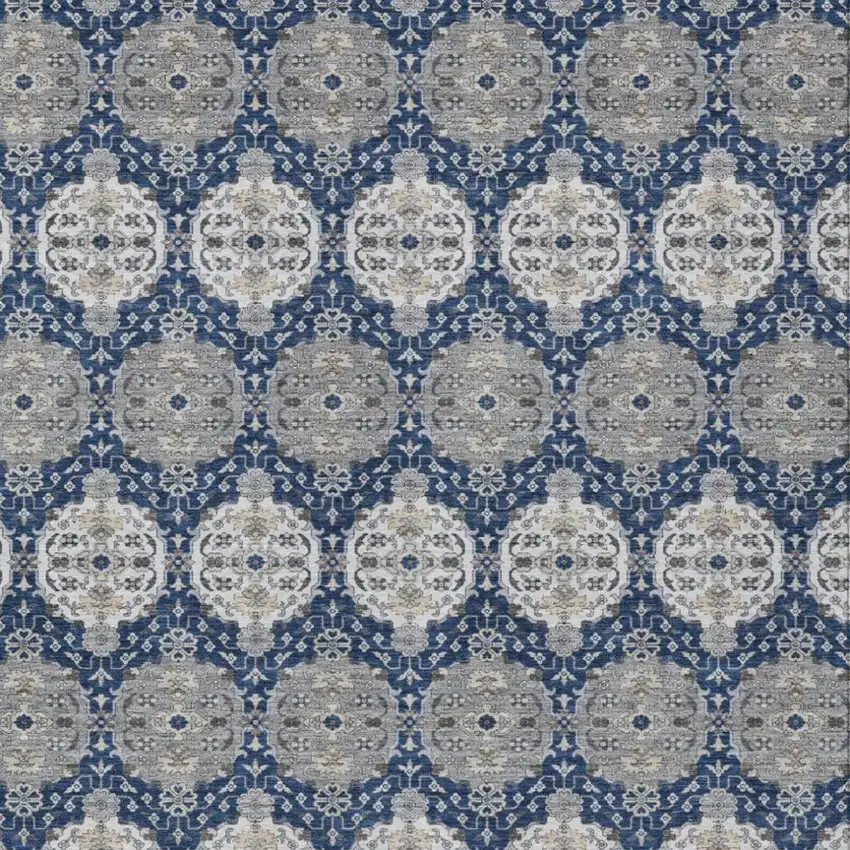 Navy Blue And Blue Striped Washable Indoor Outdoor Area Rug Photo 2