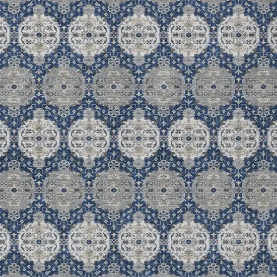 Navy Blue And Blue Striped Washable Indoor Outdoor Area Rug Photo 3