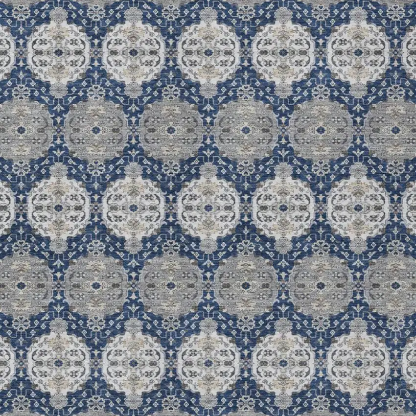 Navy Blue And Blue Striped Washable Indoor Outdoor Area Rug Photo 3