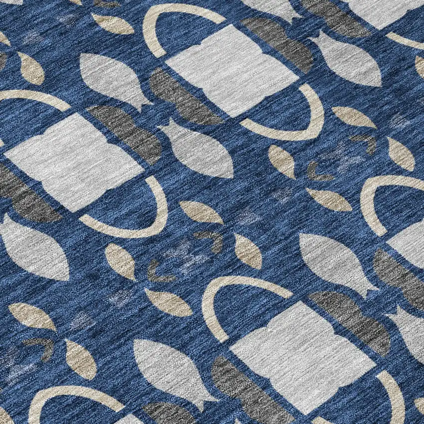 Navy Blue And Blue Striped Washable Indoor Outdoor Area Rug Photo 5