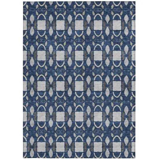 Navy Blue And Blue Striped Washable Indoor Outdoor Area Rug Photo 3