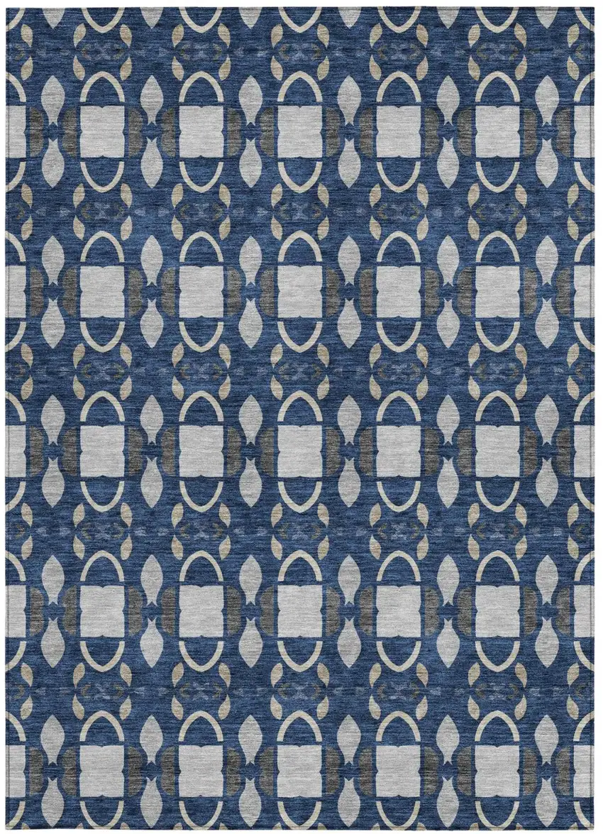 Navy Blue And Blue Striped Washable Indoor Outdoor Area Rug Photo 3