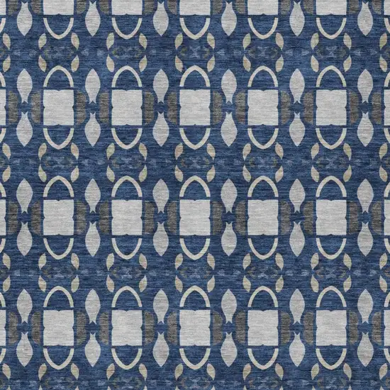 Navy Blue And Blue Striped Washable Indoor Outdoor Area Rug Photo 1