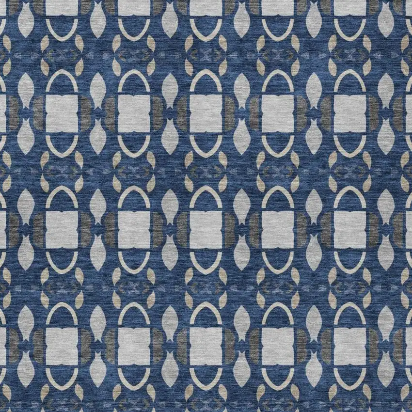Navy Blue And Blue Striped Washable Indoor Outdoor Area Rug Photo 1