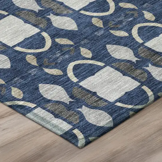 Navy Blue And Blue Striped Washable Indoor Outdoor Area Rug Photo 4