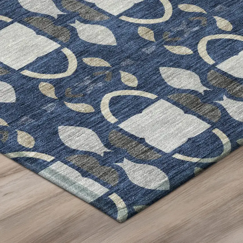 Navy Blue And Blue Striped Washable Indoor Outdoor Area Rug Photo 4