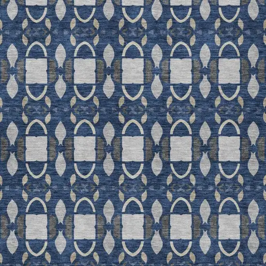 Navy Blue And Blue Striped Washable Indoor Outdoor Area Rug Photo 3
