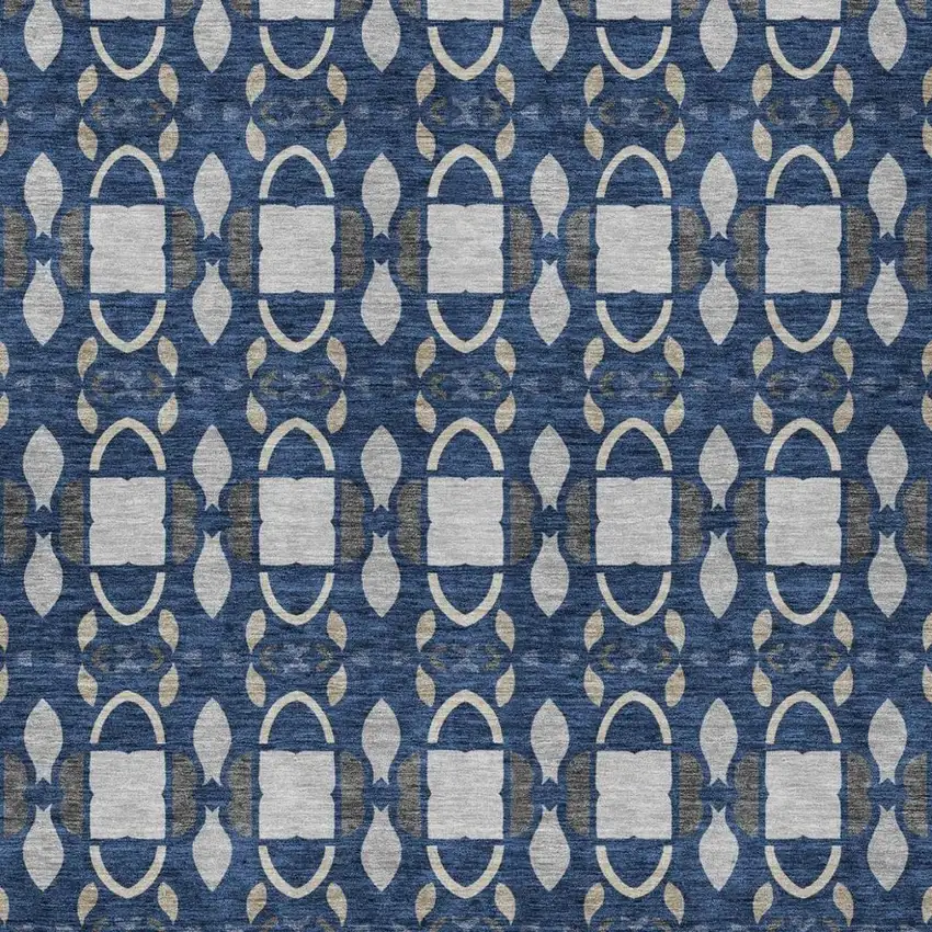 Navy Blue And Blue Striped Washable Indoor Outdoor Area Rug Photo 3