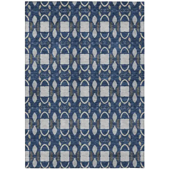 Navy Blue And Blue Striped Washable Indoor Outdoor Area Rug Photo 1
