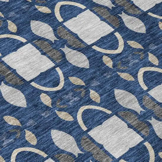 Navy Blue And Blue Striped Washable Indoor Outdoor Area Rug Photo 5