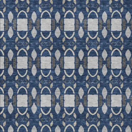 Navy Blue And Blue Striped Washable Indoor Outdoor Area Rug Photo 2