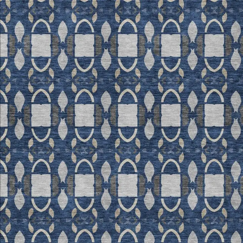 Navy Blue And Blue Striped Washable Indoor Outdoor Area Rug Photo 2