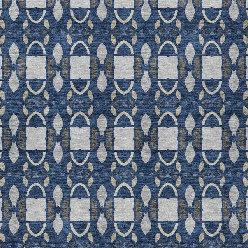 Navy Blue And Blue Striped Washable Indoor Outdoor Area Rug Photo 1