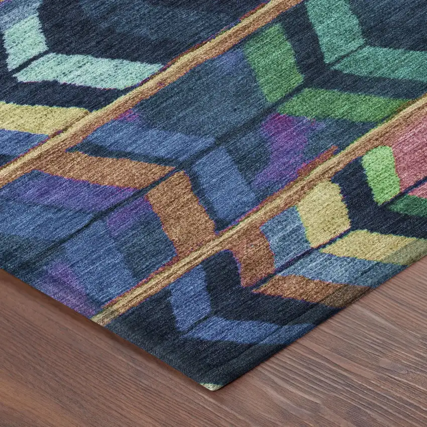 Navy Blue And Blue Tribal Washable Indoor Outdoor Area Rug Photo 5