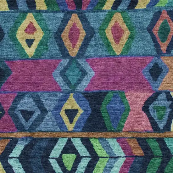 Navy Blue And Blue Tribal Washable Indoor Outdoor Area Rug Photo 3