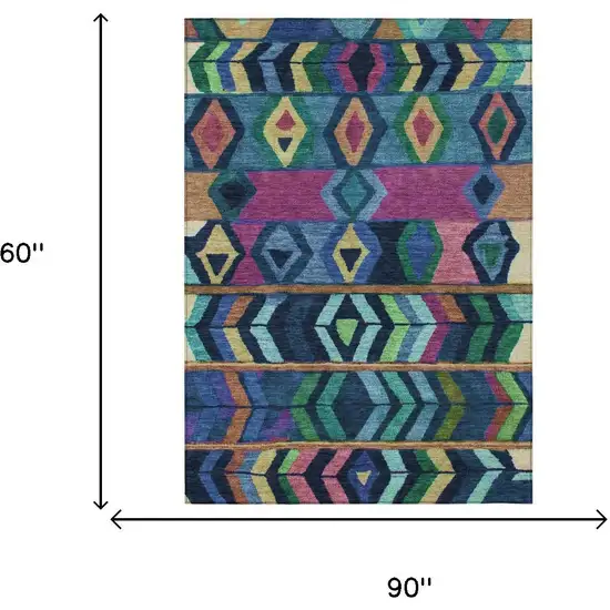 Navy Blue And Blue Tribal Washable Indoor Outdoor Area Rug Photo 7