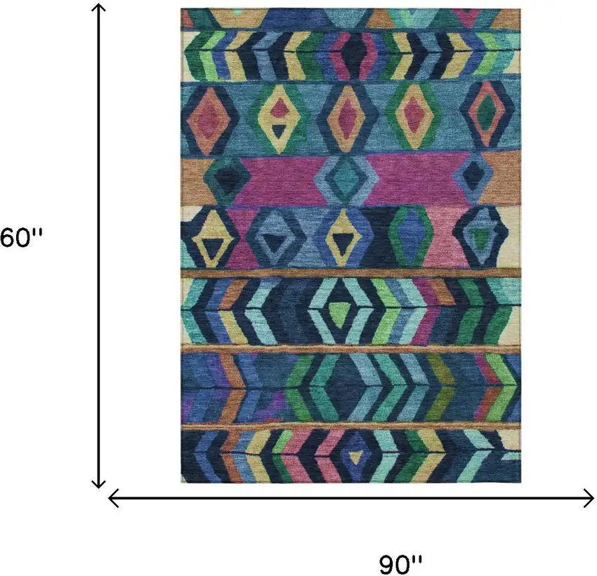 Navy Blue And Blue Tribal Washable Indoor Outdoor Area Rug Photo 7
