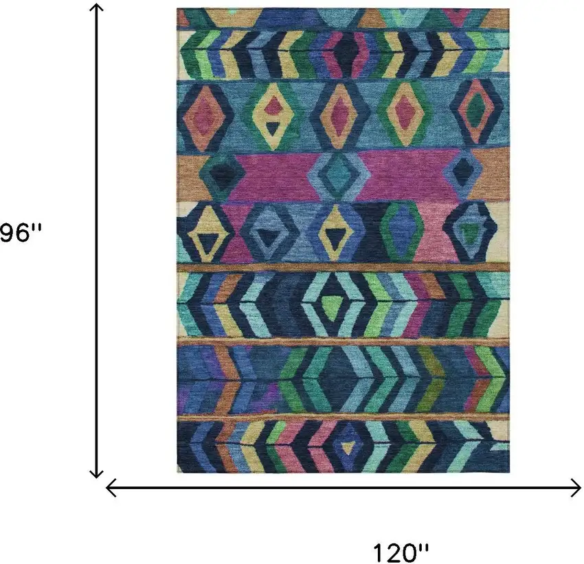 Navy Blue And Blue Tribal Washable Indoor Outdoor Area Rug Photo 7