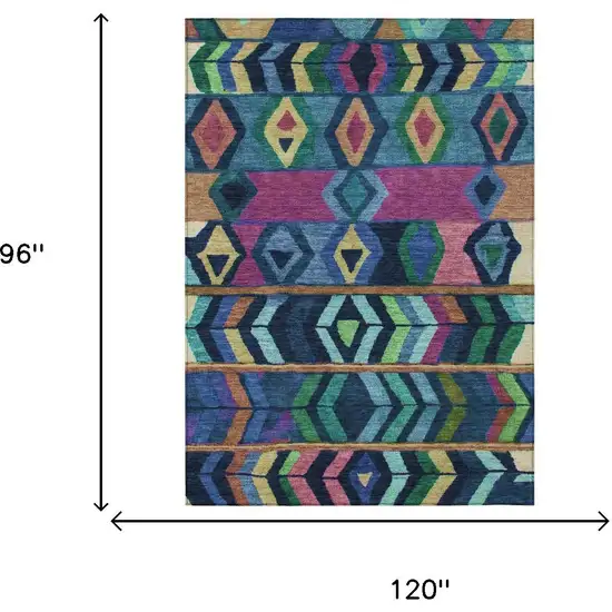 Navy Blue And Blue Tribal Washable Indoor Outdoor Area Rug Photo 7