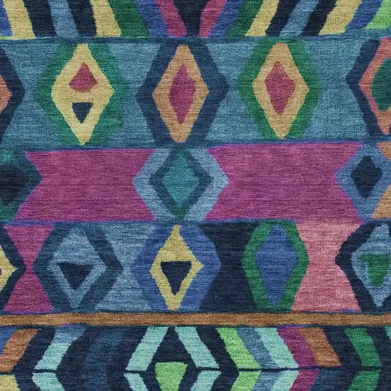 Navy Blue And Blue Tribal Washable Indoor Outdoor Area Rug Photo 3