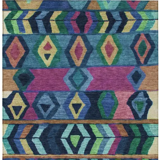 Navy Blue And Blue Tribal Washable Indoor Outdoor Area Rug Photo 4