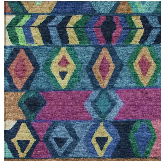 Navy Blue And Blue Tribal Washable Indoor Outdoor Area Rug Photo 3
