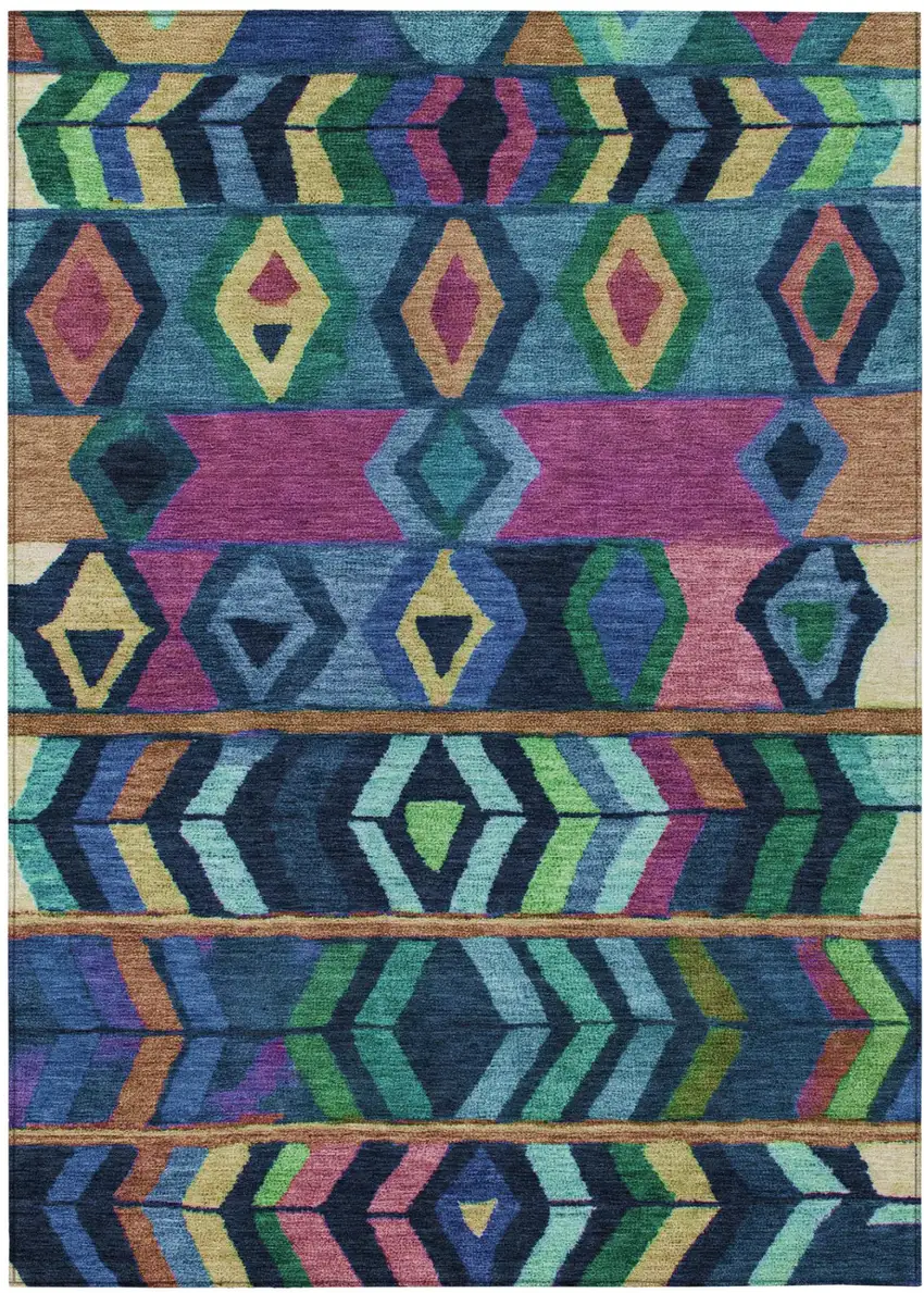 Navy Blue And Blue Tribal Washable Indoor Outdoor Area Rug Photo 2