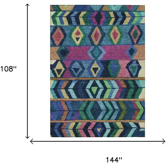 Navy Blue And Blue Tribal Washable Indoor Outdoor Area Rug Photo 7