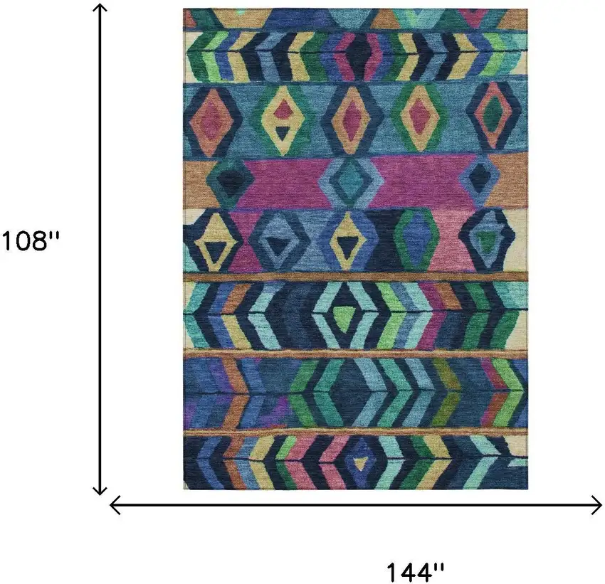 Navy Blue And Blue Tribal Washable Indoor Outdoor Area Rug Photo 7
