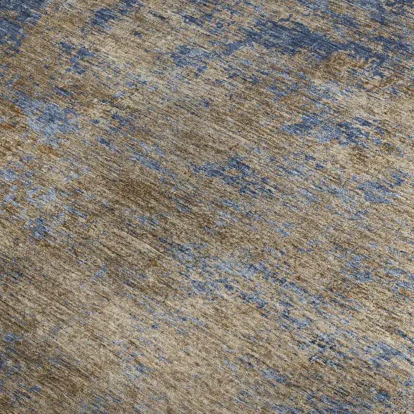 Navy Blue And Brown Abstract Washable Area Rug With UV Protection Photo 3