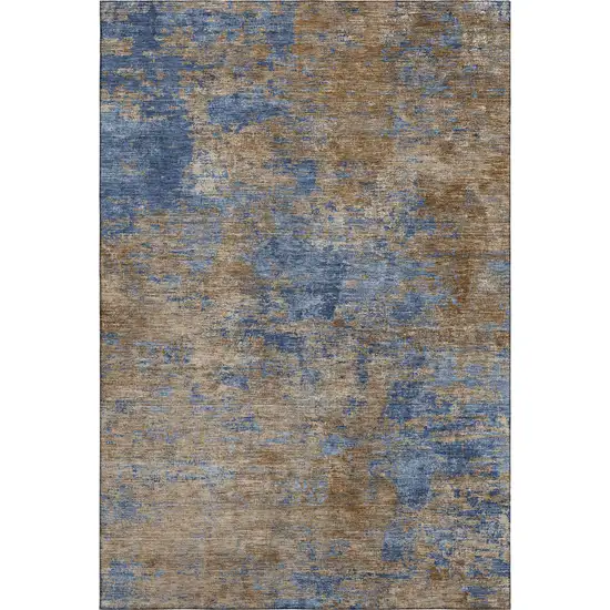 Navy Blue And Brown Abstract Washable Area Rug With UV Protection Photo 6