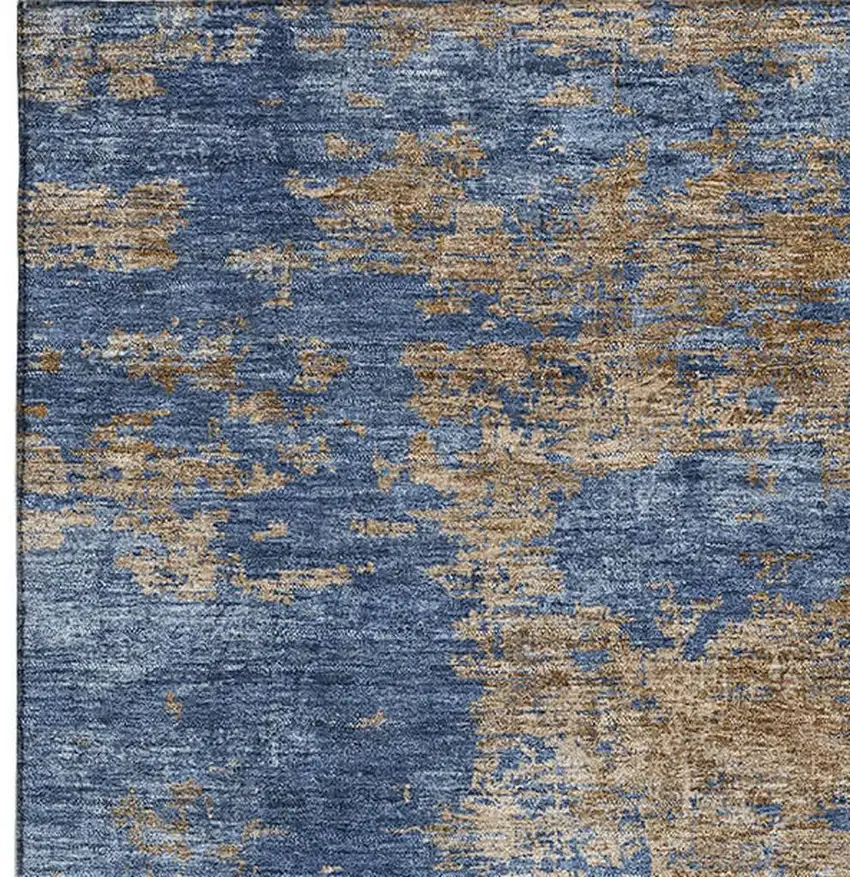 Navy Blue And Brown Abstract Washable Area Rug With UV Protection Photo 3