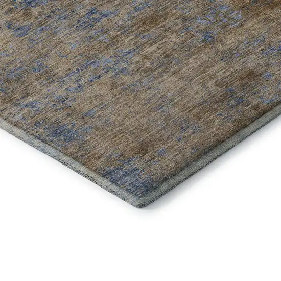 Navy Blue And Brown Abstract Washable Area Rug With UV Protection Photo 8