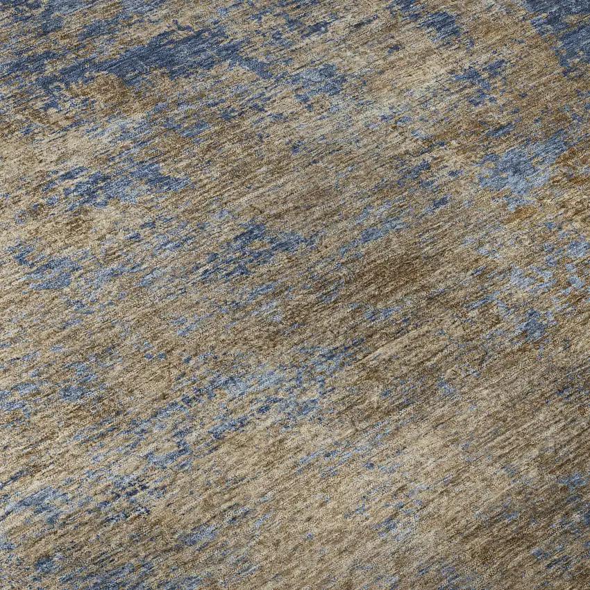 Navy Blue And Brown Abstract Washable Area Rug With UV Protection Photo 1