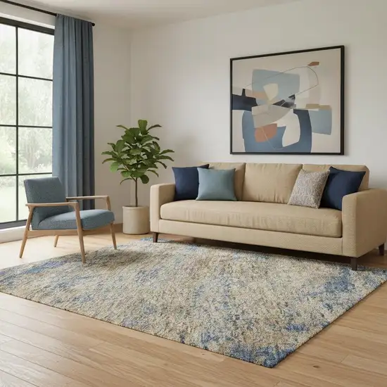 Navy Blue And Brown Abstract Washable Area Rug With UV Protection Photo 2