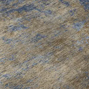 Photo of Navy Blue And Brown Abstract Washable Area Rug With UV Protection