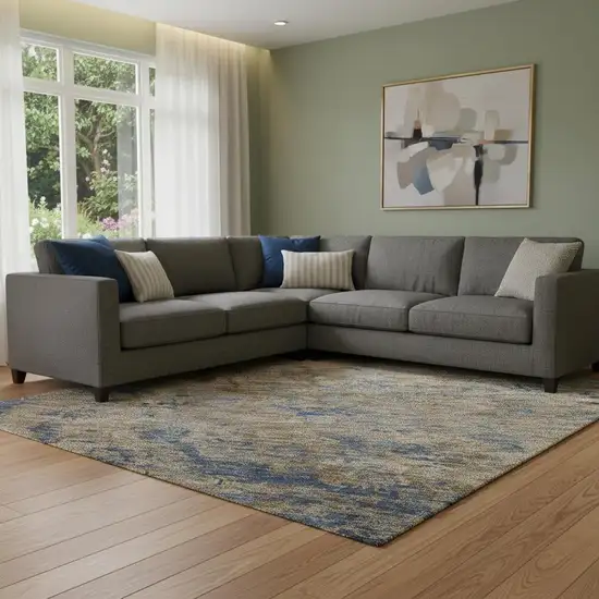 Navy Blue And Brown Abstract Washable Area Rug With UV Protection Photo 2