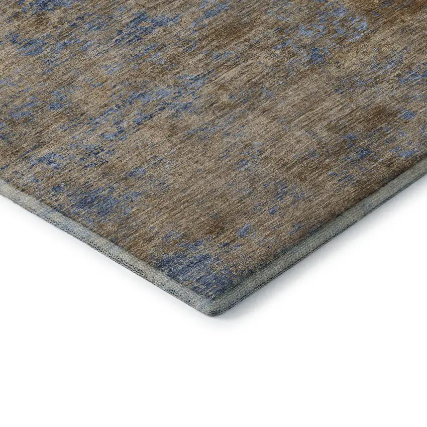 Navy Blue And Brown Abstract Washable Area Rug With UV Protection Photo 7